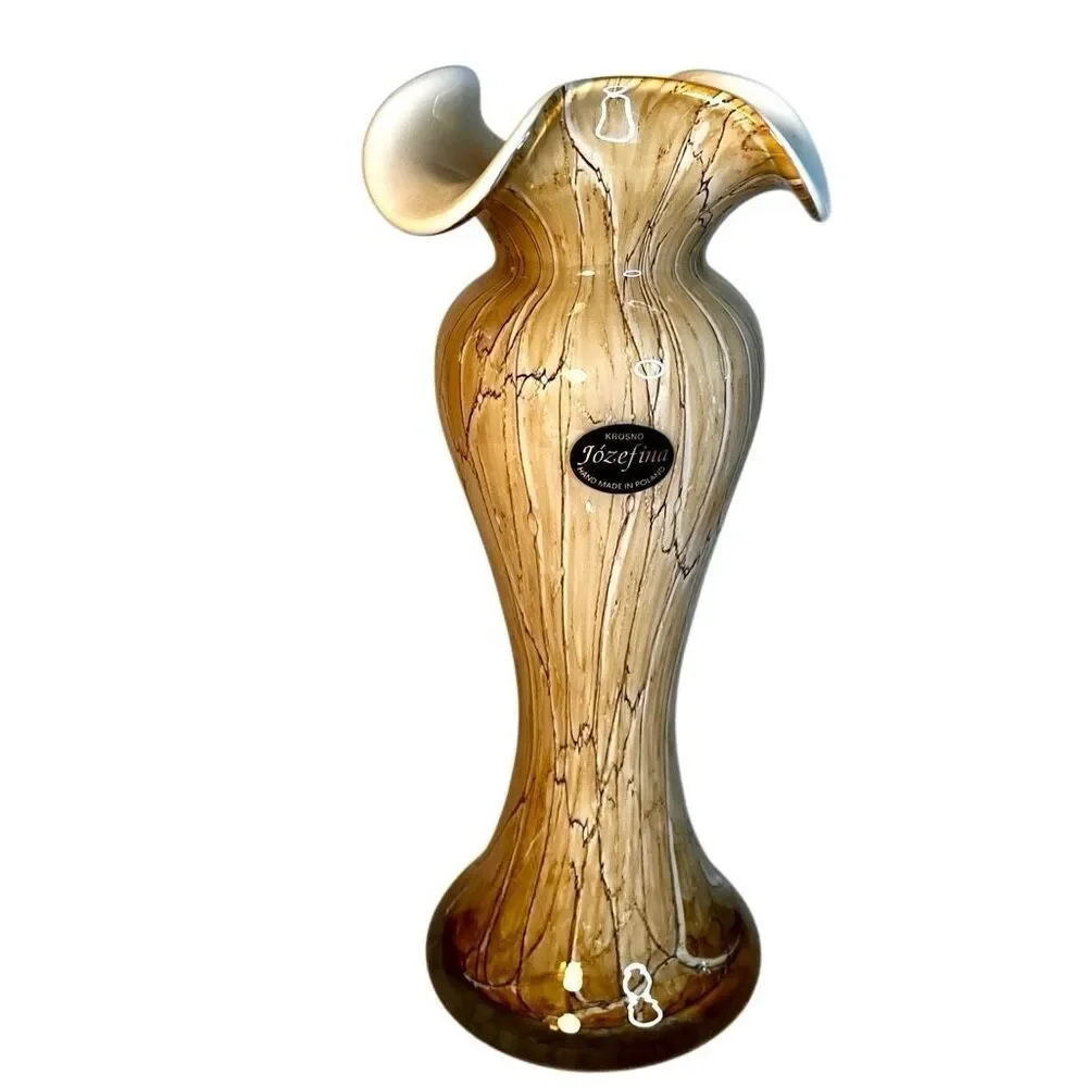 Ruffled Vase by Jozefina Krosno Art Factory, Cream, Beige and Brown